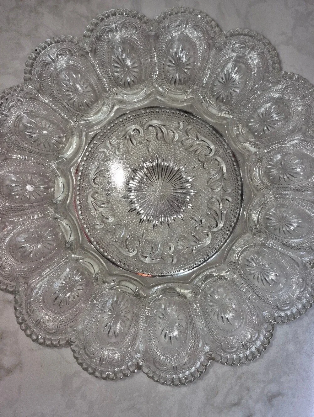 Vintage Clear Pressed Glass Deviled Egg/Oyster Serving Plate